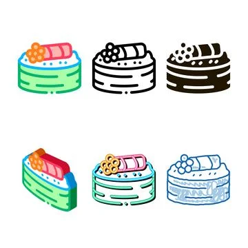 Sushi roll with caviar icon vector outline multistyle Stock Illustration