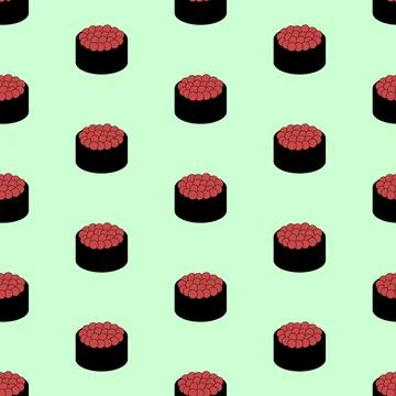 Sushi roll with caviar, seamless pattern, vector. Stock Illustration