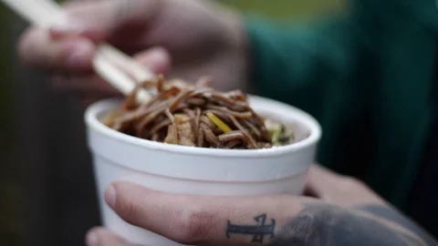 Sushi roll close-up in a box, slow mo wasabi and soy sauce, delicious food deliv Stock Footage 127541686