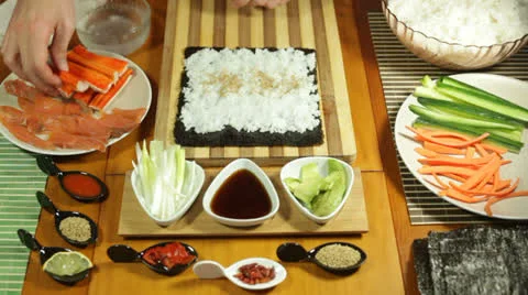 Sushi roll with crab meat 库存影片 22679182
