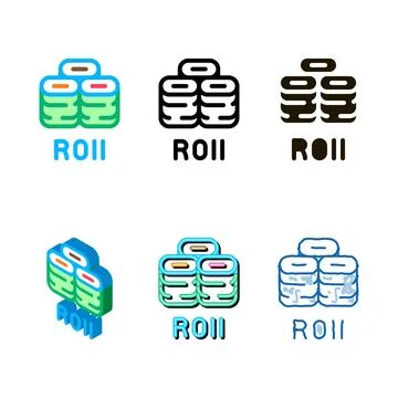 Sushi roll dish icon vector outline mix Stock Illustration