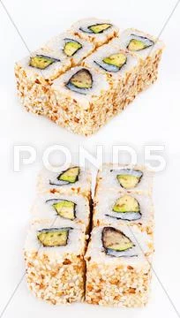 Sushi roll with eel and avocado Stock Photos