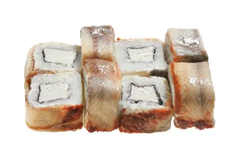 Sushi roll with eel and cheese. Stock Photos