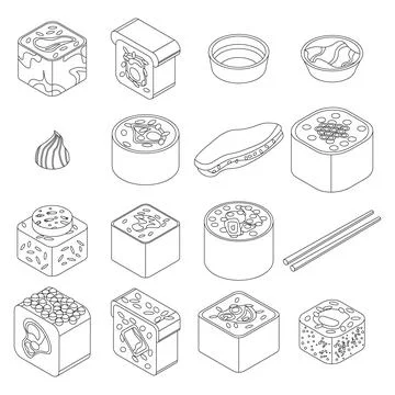 Sushi roll icons set vector outline Illustrazione stock