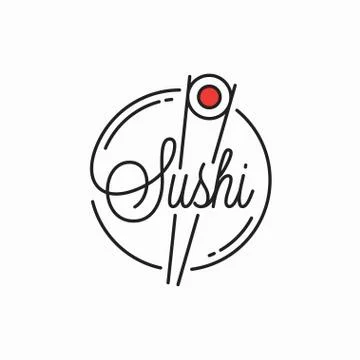 Sushi roll logo. Round linear of sushi chopstick Stock Illustration