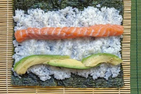 Sushi roll open Stock Photos