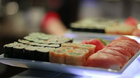 Sushi Roll On Plate. Video stock 22426666