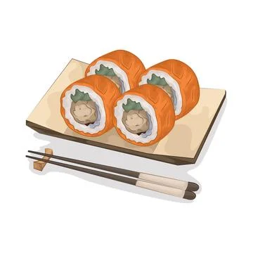 Sushi Roll On Plate Stock Illustration