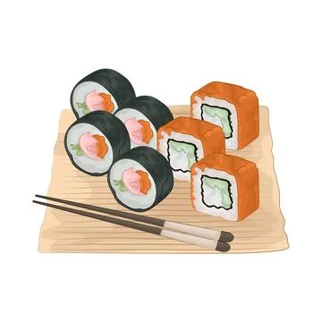 Sushi Roll On Plate Stock Illustration