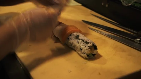 Sushi Roll Prepared 2 Stock Footage 112664778