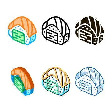 Sushi roll with salmon icon vector outline set Stock Illustration