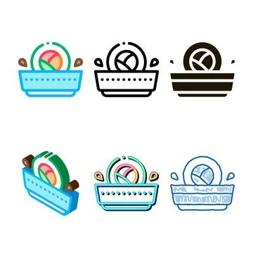 Sushi roll in sauce variants icon vector outline Stock Illustration
