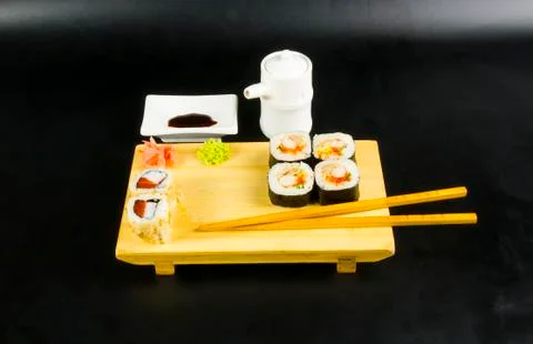 Sushi roll set the board Stock Photos