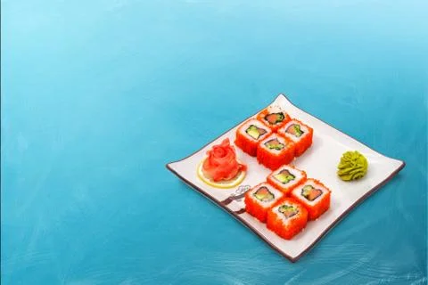 Sushi roll set with caviar Stock Photos