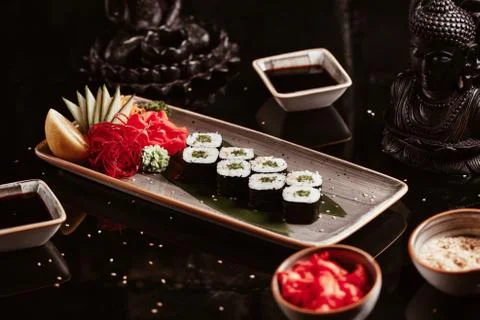 Sushi roll set on plate Stock Photos