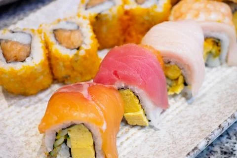 Sushi roll set on plate Stock Photos