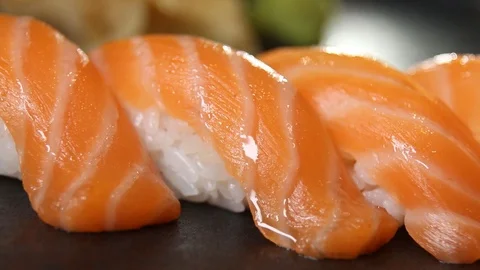 Sushi roll set . Various Sushi japanese food in restaurant. Stock Footage 125039736