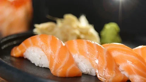 Sushi roll set . Various Sushi japanese food in restaurant. Stock Footage 125039746