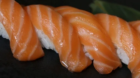 Sushi roll set . Various Sushi japanese food in restaurant. Stock Footage 125304105