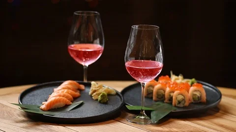 Sushi roll set . Various Sushi japanese food in restaurant. Stock Footage 125304301