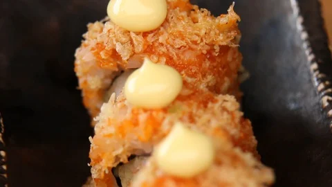 Sushi roll set . Various Sushi japanese food in restaurant. Stock Footage 128906755