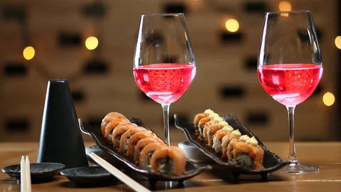 Sushi roll set . Various Sushi japanese food in restaurant. Stock Footage 129831890