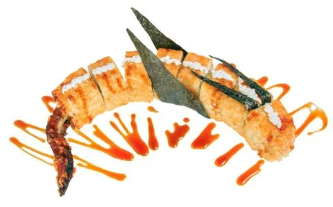 Sushi roll in the shape of a dragon. Stock Photos