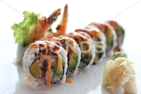 Sushi roll with shrimp Stock Photos