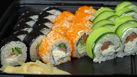 Sushi Roll on a Spinning Plate Stock Footage 193670344