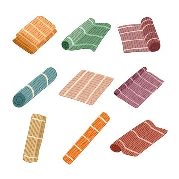 Sushi rolling mat set cartoon vector illustration Stock Illustration