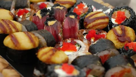 Sushi rolls assortment Stock Footage 213956811