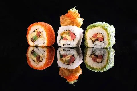 Sushi rolls on dark background Stock Photos