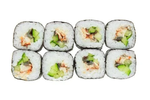Sushi rolls with eel and cucumber. Stock Photos