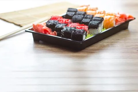 Sushi rolls in the package Stock Photos