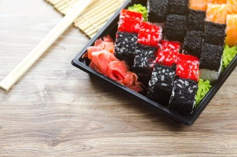 Sushi rolls in the package Stock Photos