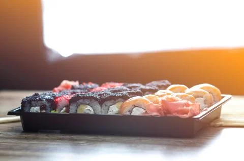 Sushi rolls in the package Stock Photos