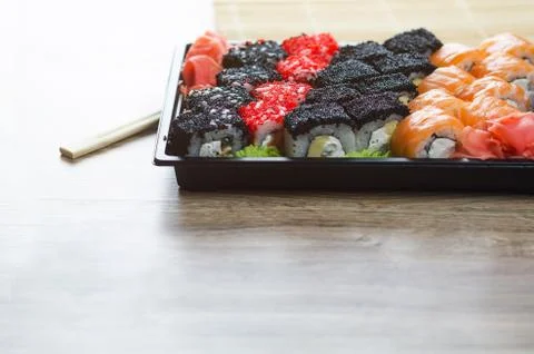 Sushi rolls in the package Stock Photos