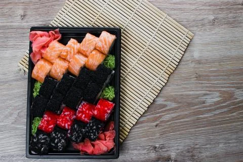 Sushi rolls in the package Stock Photos