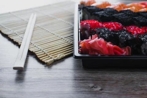 Sushi rolls in the package Stock Photos