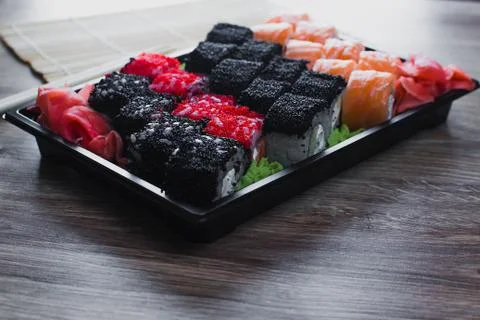Sushi rolls in the package Stock Photos