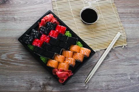 Sushi rolls in the package Stock Photos