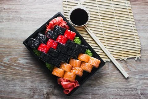 Sushi rolls in the package Stock Photos
