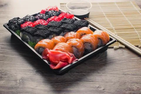 Sushi rolls in the package Stock Photos