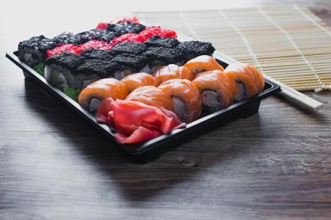 Sushi rolls in the package Stock Photos