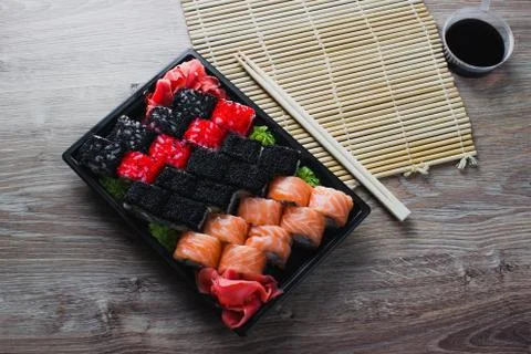 Sushi rolls in the package Stock Photos