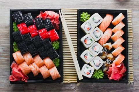 Sushi rolls in the package Stock Photos