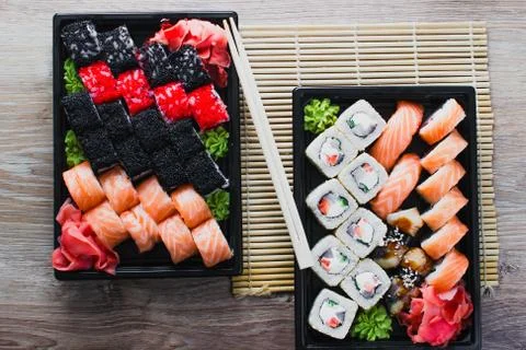 Sushi rolls in the package Stock Photos