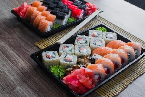Sushi rolls in the package Stock Photos