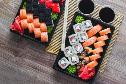 Sushi rolls in the package Stock Photos