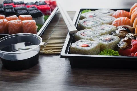 Sushi rolls in the package Stock Photos